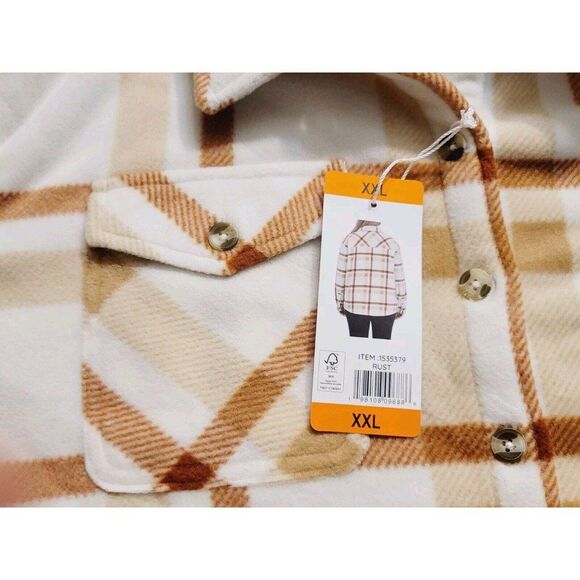 SAGE Women's XXL Plush Shirt Jacket Copper Rust Plaid Button Up Sherpa Lined NWT - Picture 8 of 9